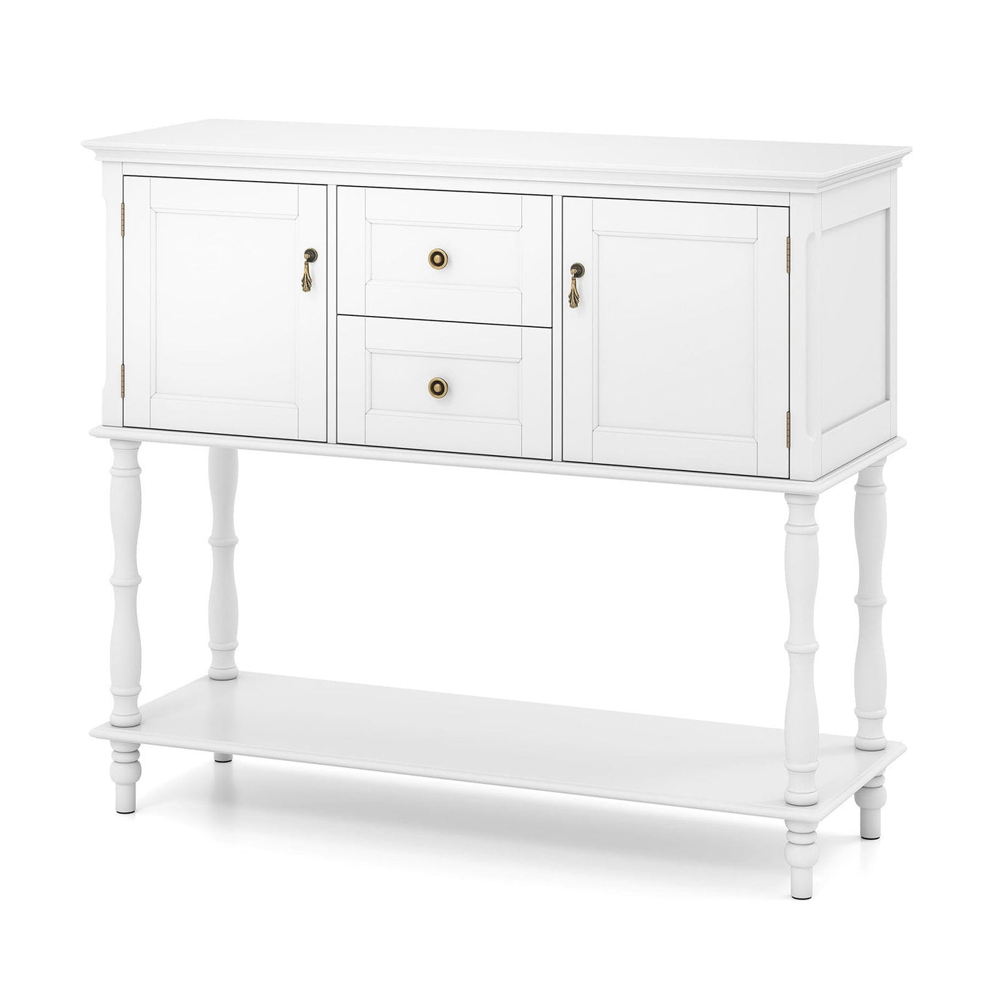 Console Table with 2 Drawers and 2 Door Cabinets for Entryway-White