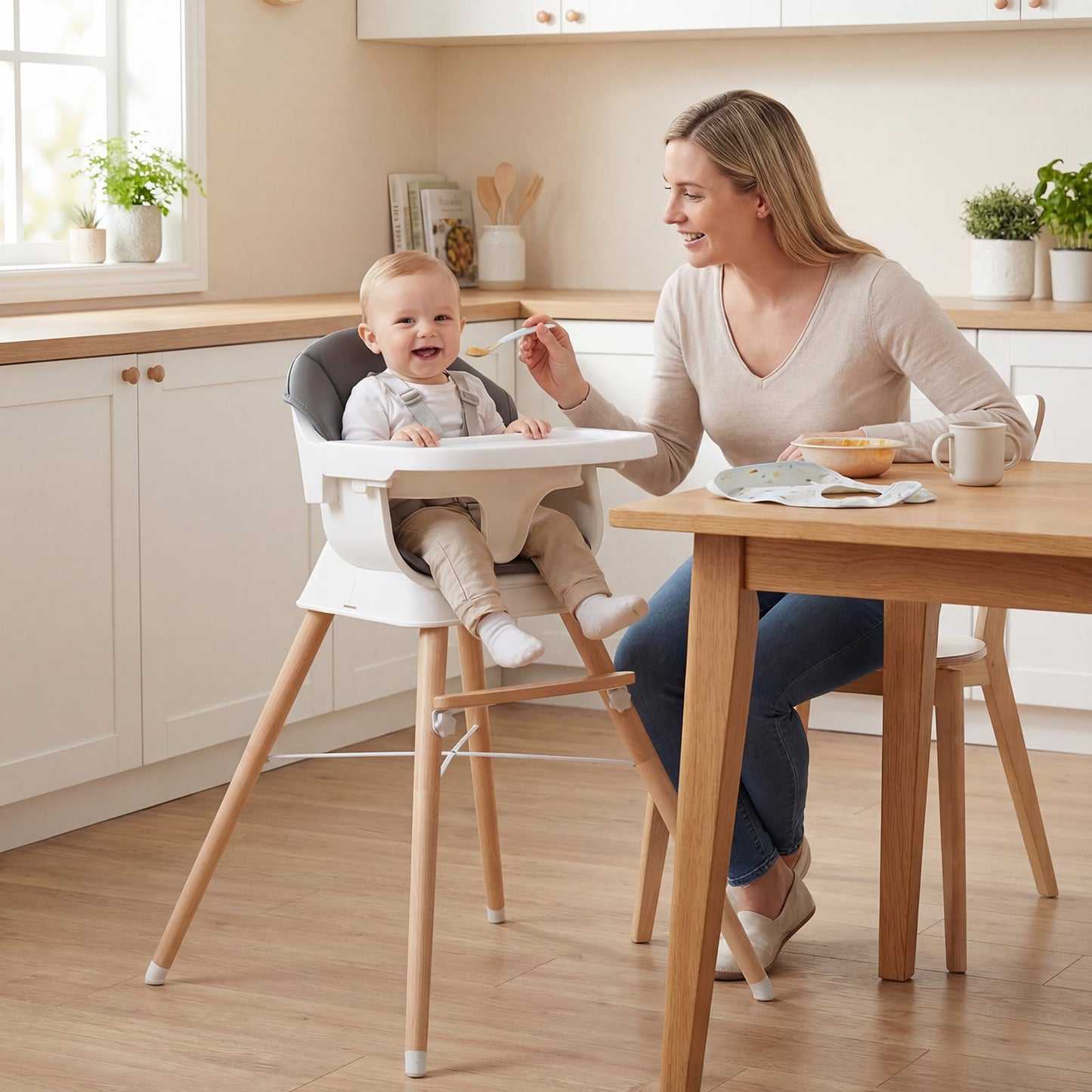 Convertible High Chair for Babies and Toddlers with Adjustable Tray-Grey