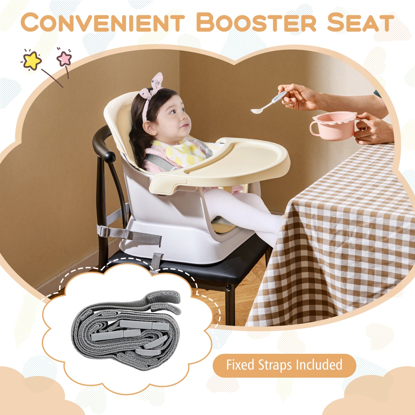 16-in-1 Convertible Baby High Chair with Removable Tray and 5-Point Harness-Beige