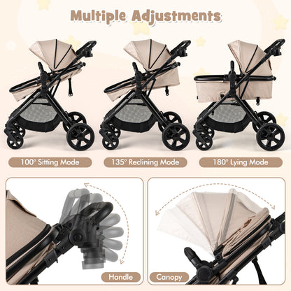 2-in-1 Convertible Baby Stroller with Reversible Seat and Adjustable Canopy-Beige
