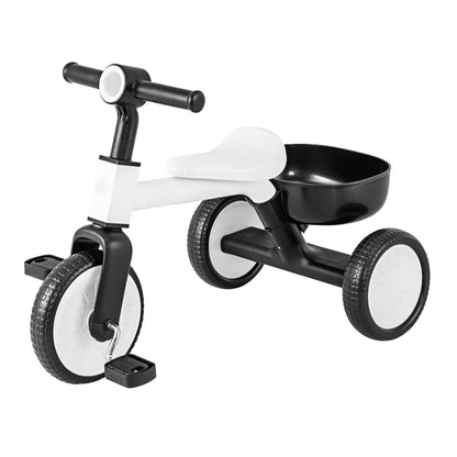 Convertible Kids Tricycle Toddler Trike with 86° Limited Steering Angle-White