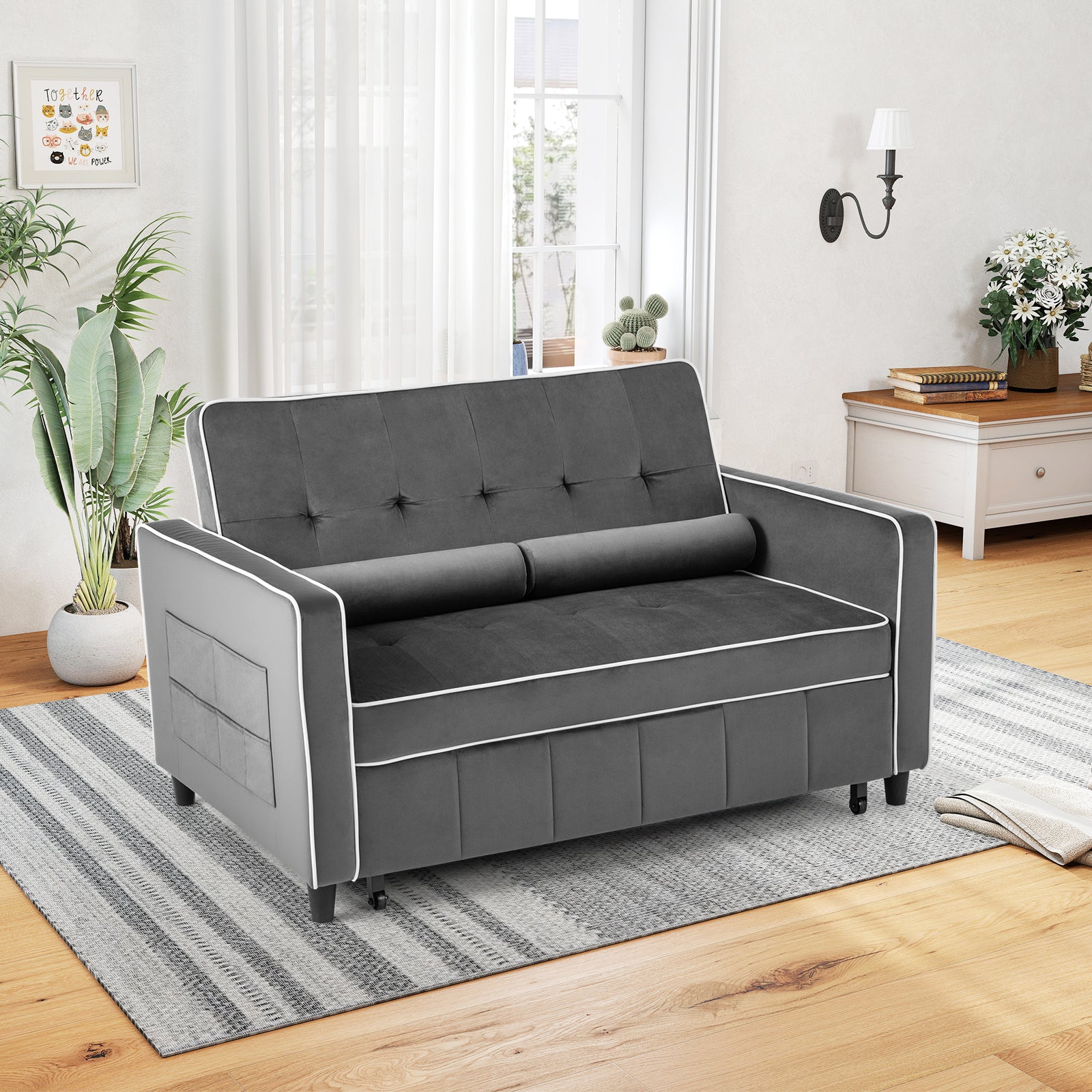 3-in-1 Convertible Sleeper Sofa Bed Pull Out Couch Bed-Grey