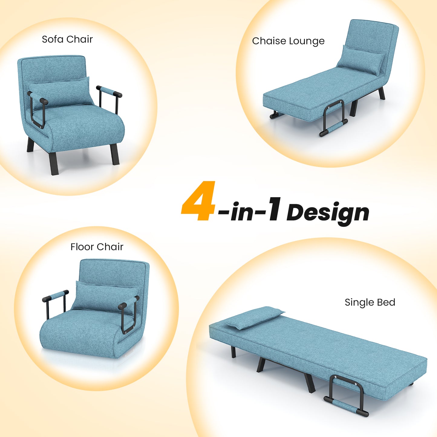Convertible Sofa Bed 4-in-1 with 6-Position Adjustable Backrest-Lake Blue