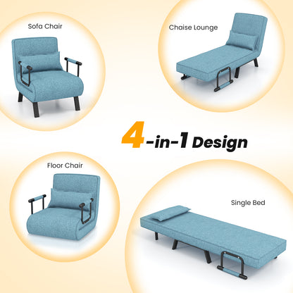 Convertible Sofa Bed 4-in-1 with 6-Position Adjustable Backrest-Lake Blue
