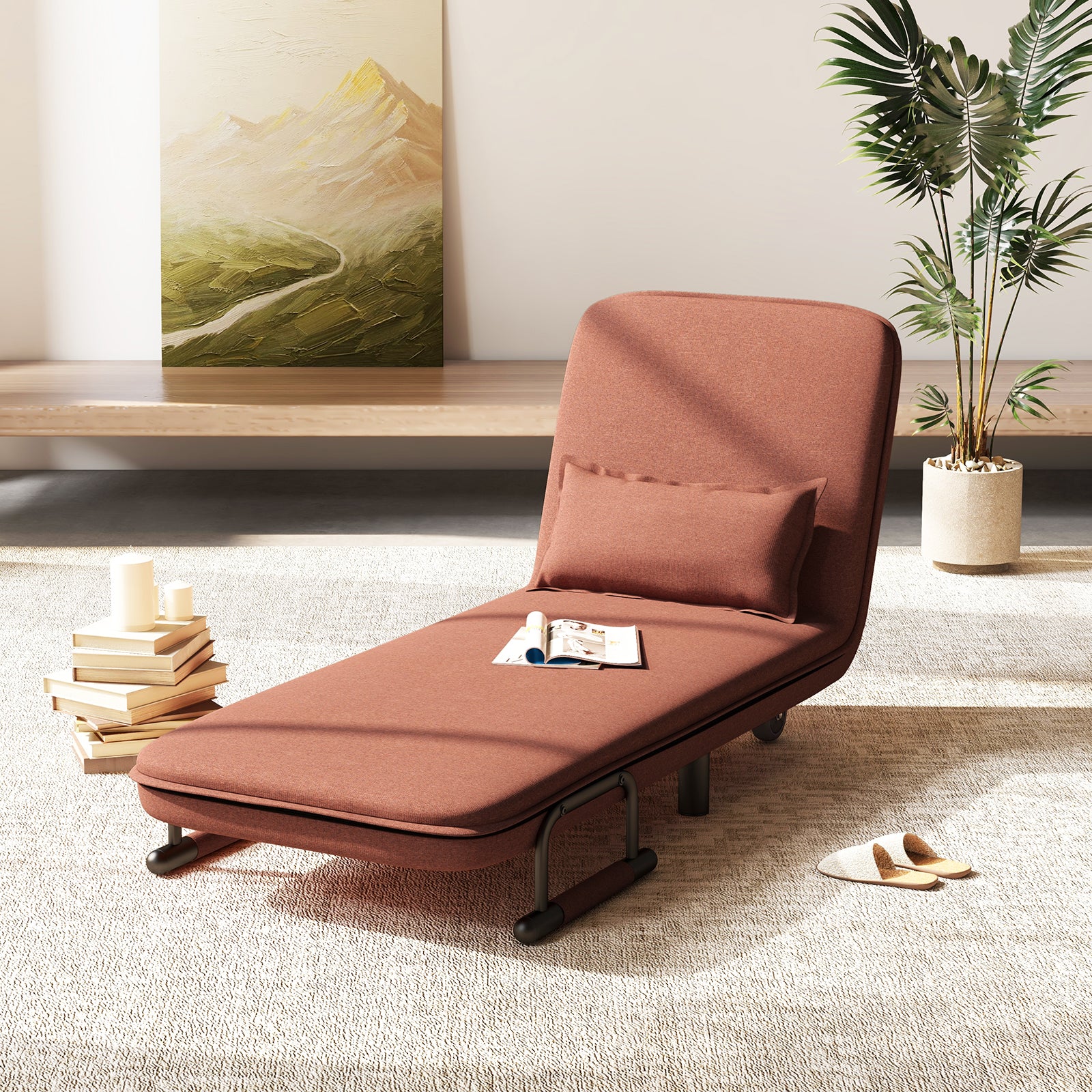 3-in-1 Convertible Sofa Bed with 5-Position Adjustable Backrest-Brown