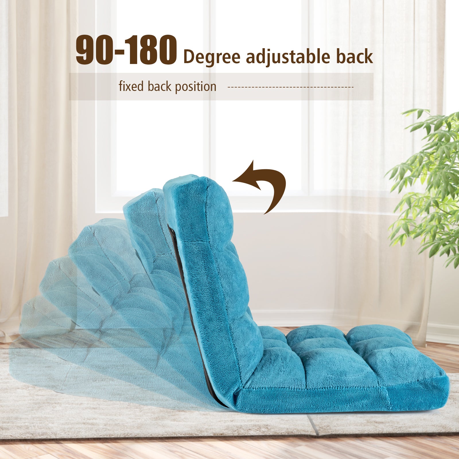 Coral Velvet Floor Gaming Chair with 14-Position Adjustable Back-Turquoise