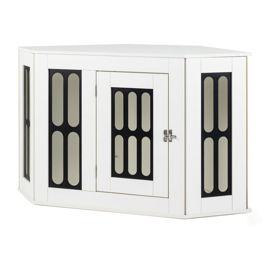 Corner Dog Crate Furniture Metal Side Table for Small Dogs-White