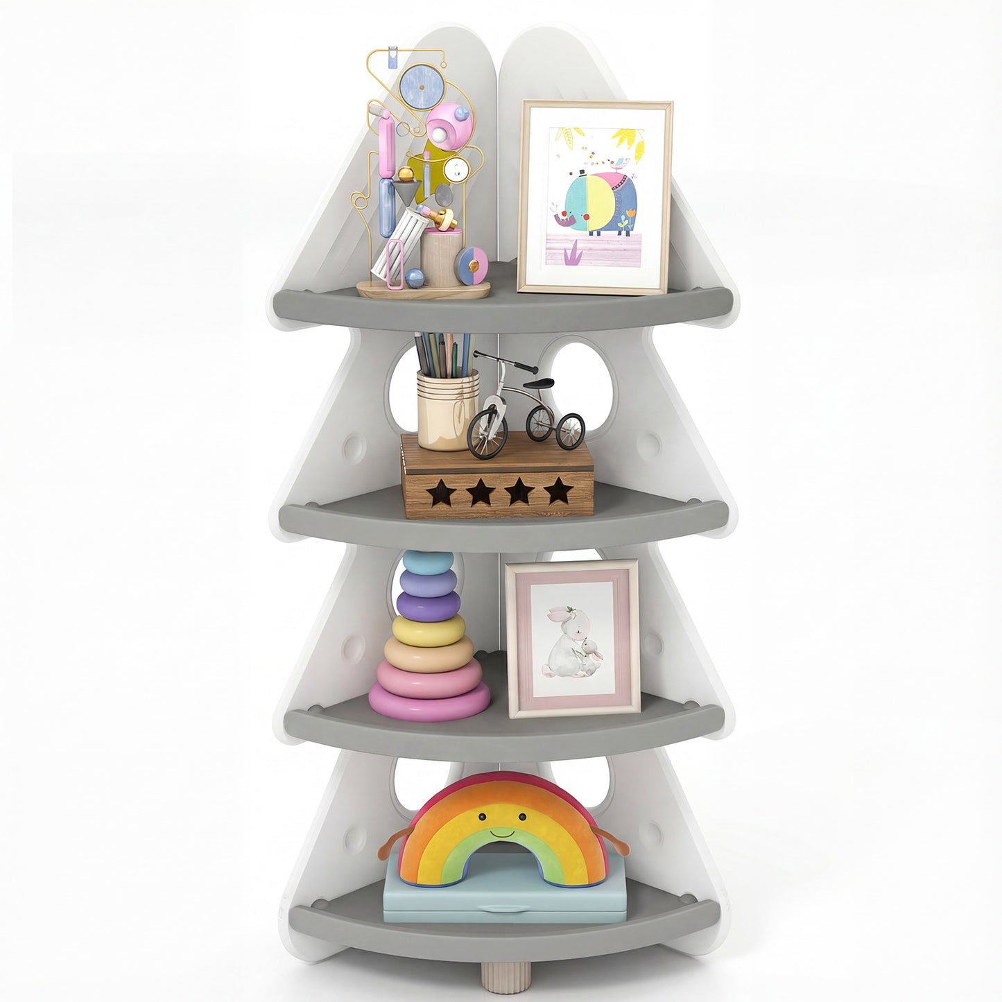 4-Tier Kids Corner Bookshelf for Kids Room and Nursery Playroom-White