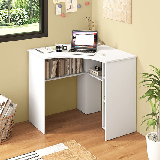 Corner Computer Desk with Storage and Adjustable Shelf-White