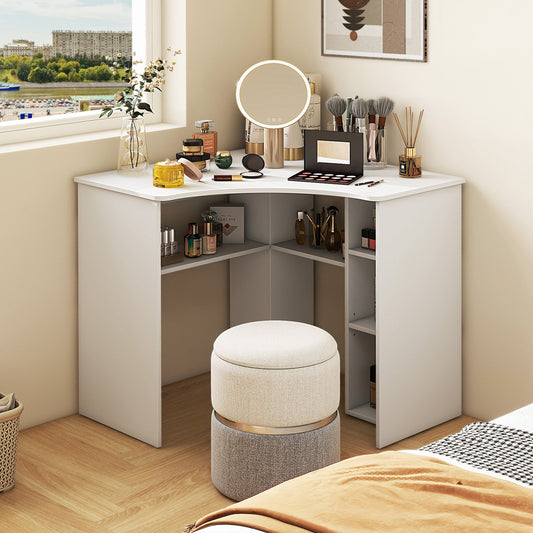 Corner Computer Desk with Storage and Adjustable Shelf-White