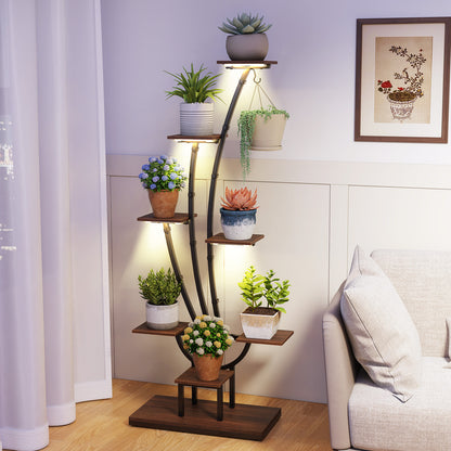 155CM Tall 8-Tier Corner Metal Plant Shelf for Multiple Plants-Black & Brown-1 Piece