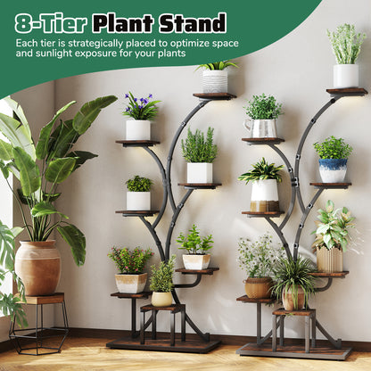 146CM Tall 8-Tier Corner Metal Plant Shelf for Multiple Plants-Rustic Brown