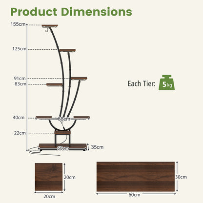 155CM Tall 8-Tier Corner Metal Plant Shelf for Multiple Plants-Black & Brown-1 Piece