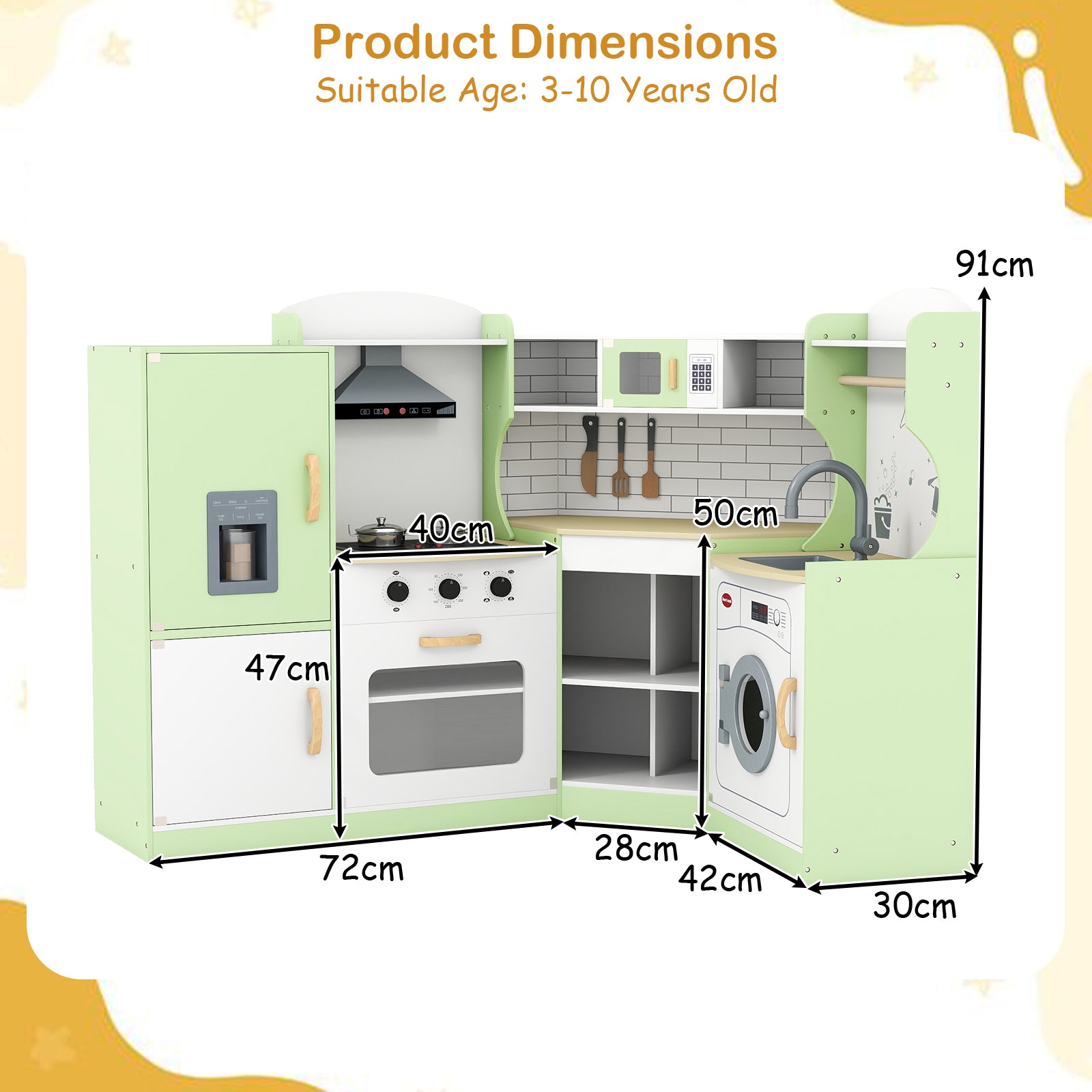 Wooden Corner Play Kitchen with Sounds and Lights-Green