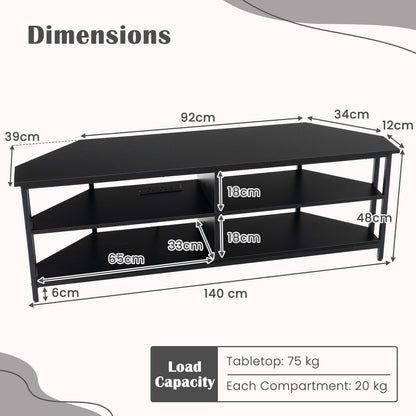 Corner TV Stand with AC Outlets and Storage Shelves-Black