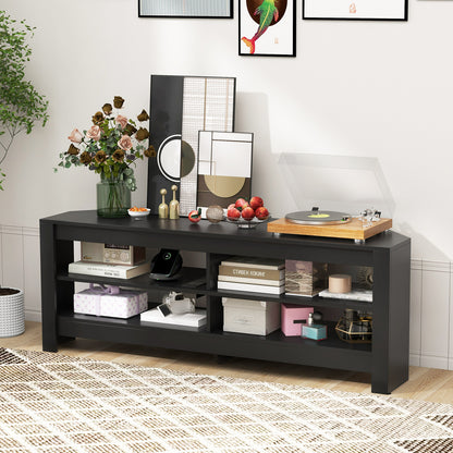 Corner TV Stand with Power Outlet and 4 Open Storage Shelves-Black