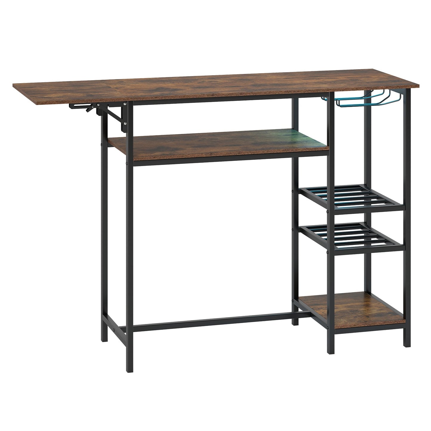 Counter Height Bar Table with LED Lights and Foldable Top-Rustic Brown