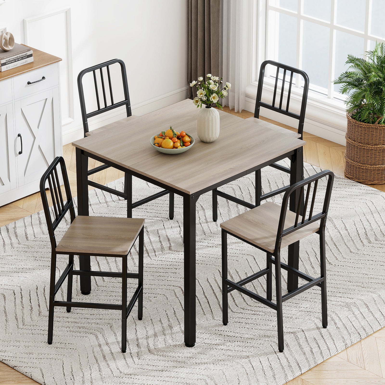 Counter Height Dining Table Set for 4 Kitchen Bar Table and Chairs Set with Faux Marble Surface-Grey