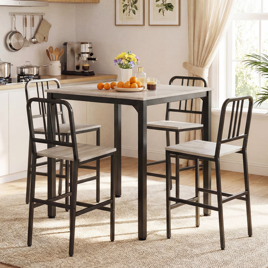 Counter Height Dining Table Set for 4 Kitchen Bar Table and Chairs Set with Faux Marble Surface-Grey