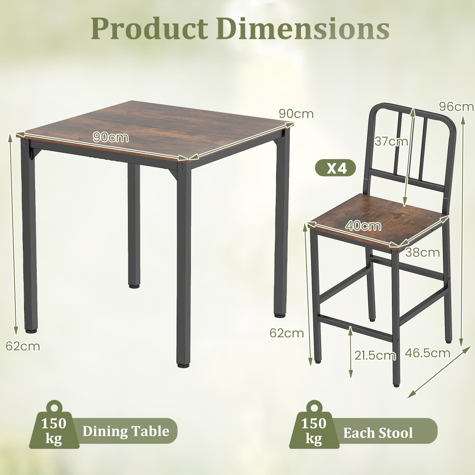 Counter Height Dining Table Set for 4 Kitchen Bar Table and Chairs Set with Faux Marble Surface-Rustic Brown