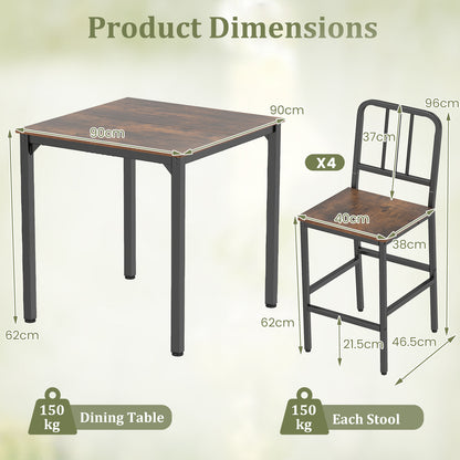 Counter Height Dining Table Set for 4 Kitchen Bar Table and Chairs Set with Faux Marble Surface-Rustic Brown