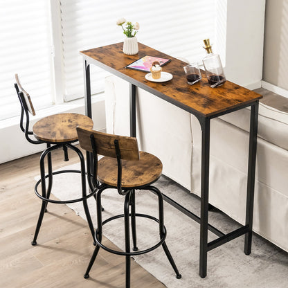 Counter Height Bar Table with Steel Frame and Footrest-Rustic Brown