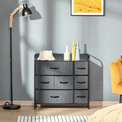 HOMCOM Chest of Drawers with 7 Foldable Drawers, 3-Tier Fabric Bedroom Dresser, Clothes Storage Unit for Bedroom, Living Room, Grey