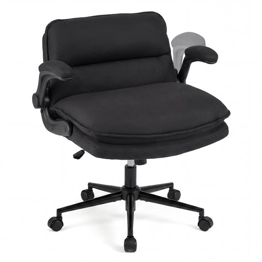 Criss Cross Chair on Wheels with Flip-up Arms Adjustable Height and Wide Backrest-Black and Grey