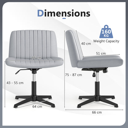 Criss Cross Chair No Wheels with Soft-Padded Wide Seat and Adjustable Height-Grey