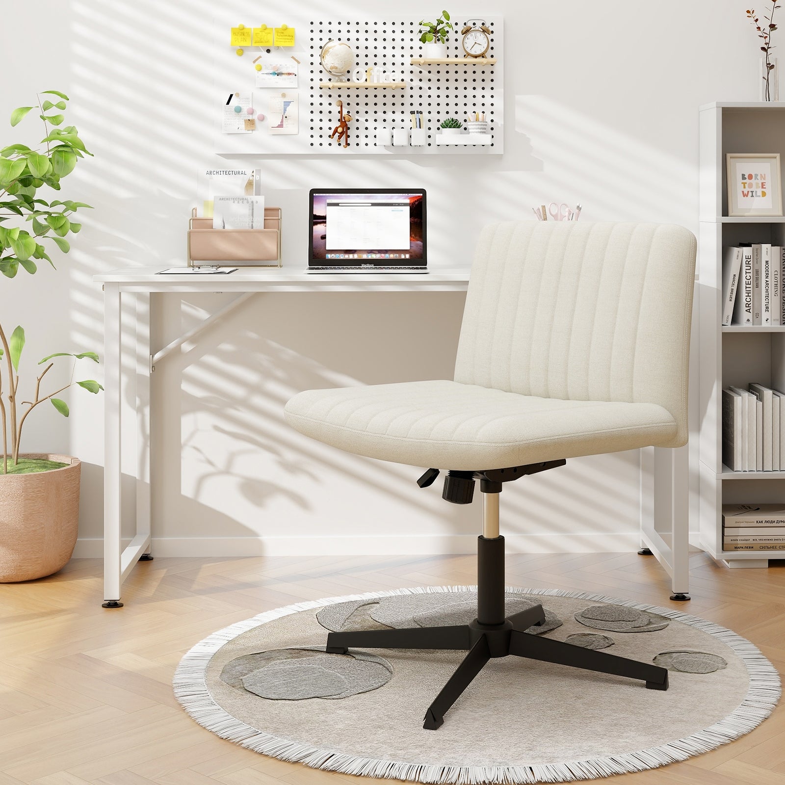 Criss Cross Legged Chair No Wheels 120° Rocking Adjustable Height-Beige