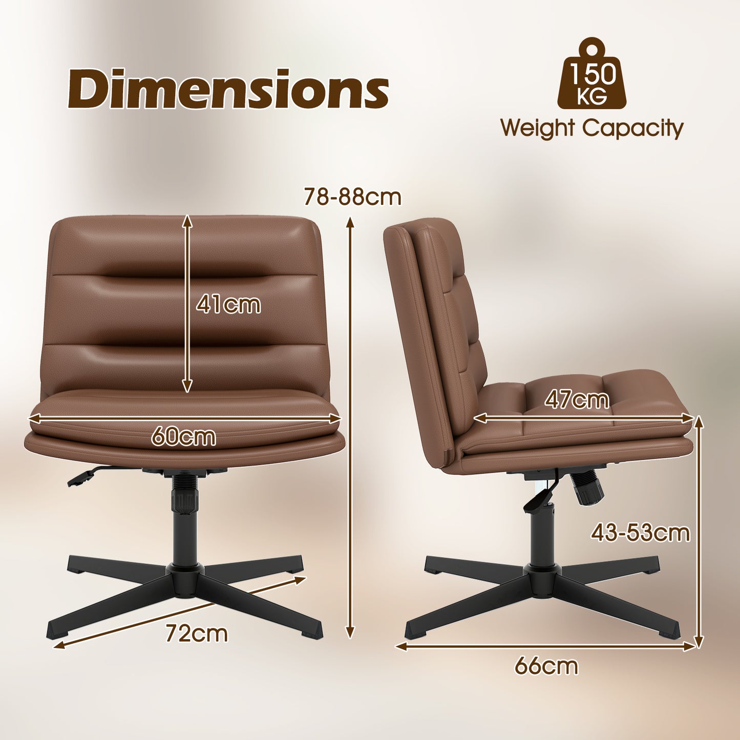 Criss Cross Legged Chair with Adjustable Height for Bedroom-Brown