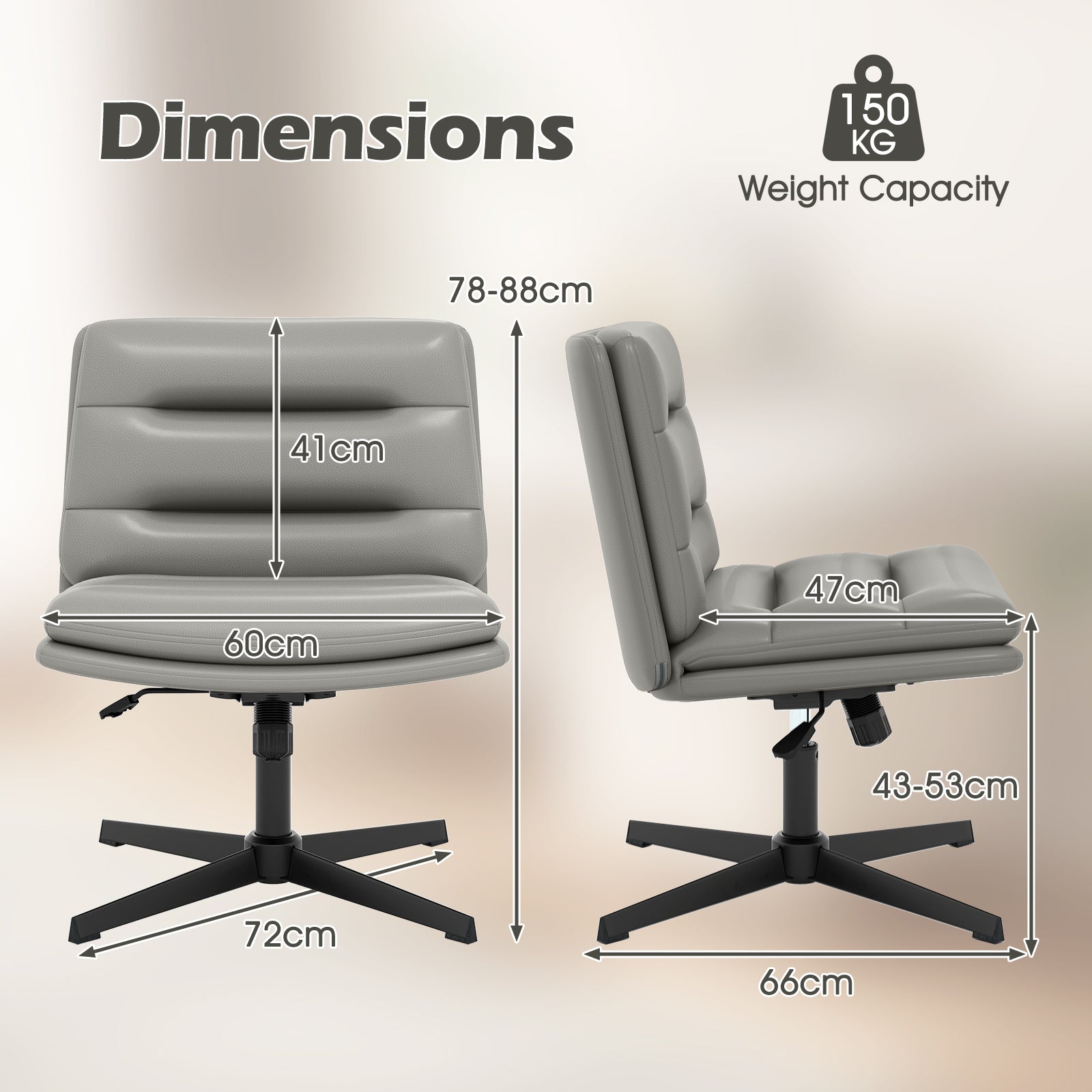 Criss Cross Legged Chair with Adjustable Height for Bedroom-Grey