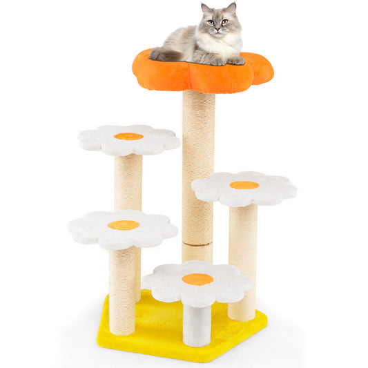 Cute Flower Cat Tree Kitty Tower with Sisal Scratching Posts-Yellow