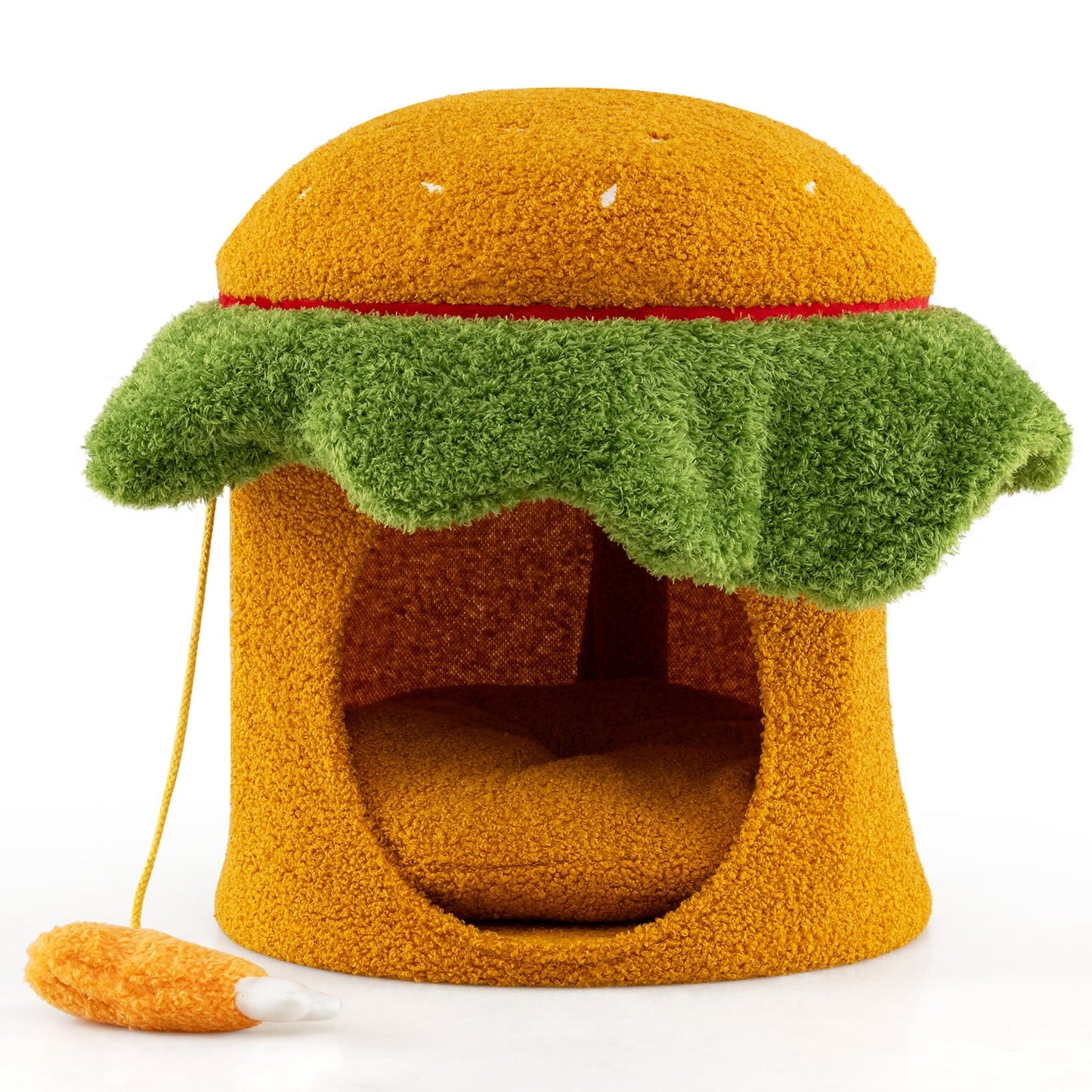 Cute Hamburger Cat Bed with Padded Top and Removable Washable Cushion-Orange