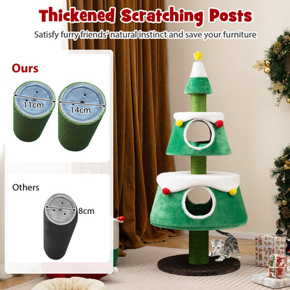 Cute Cat Tower Christmas Cat Tree for Indoor Cats with 2 Condos-Green