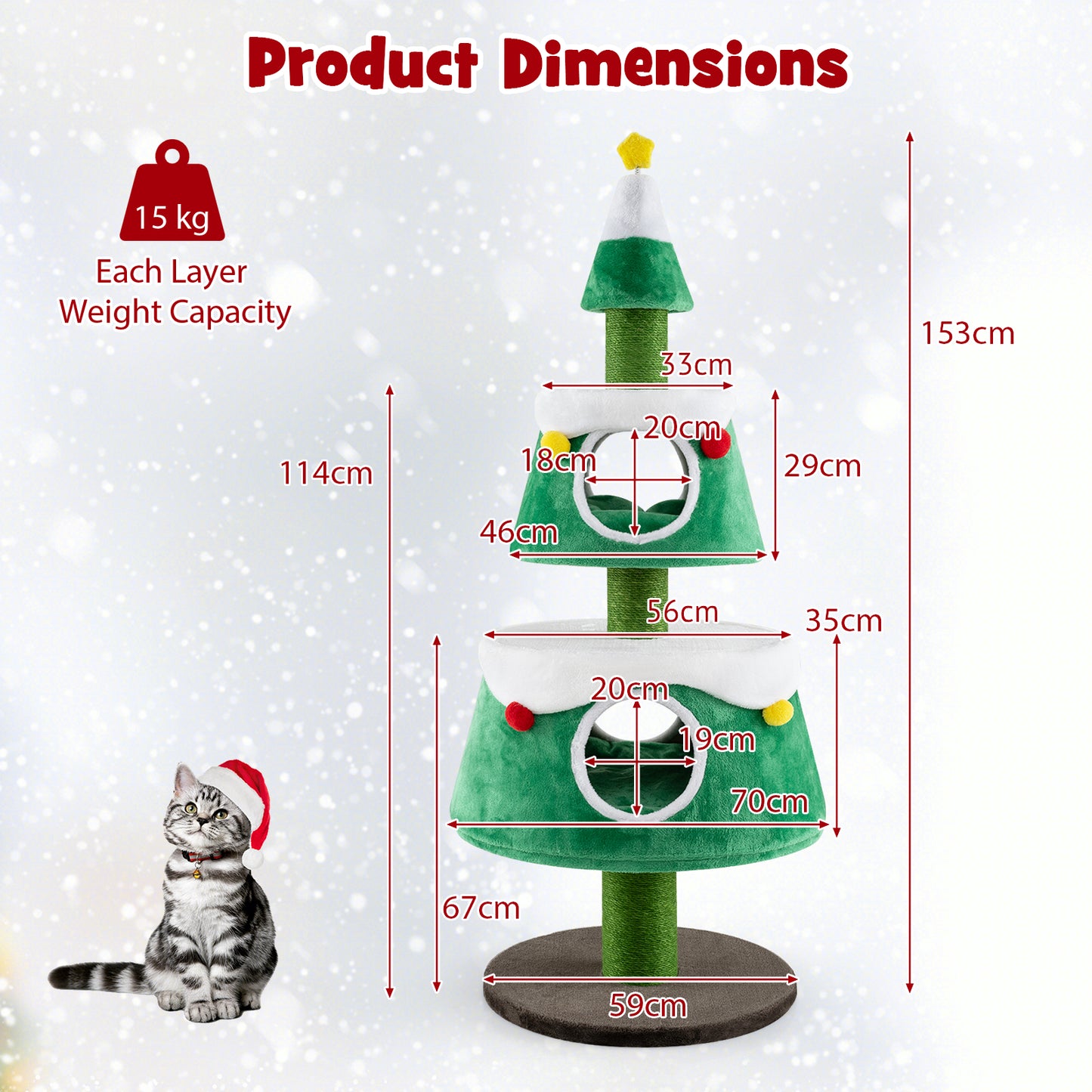 Cute Cat Tower Christmas Cat Tree for Indoor Cats with 2 Condos-Green