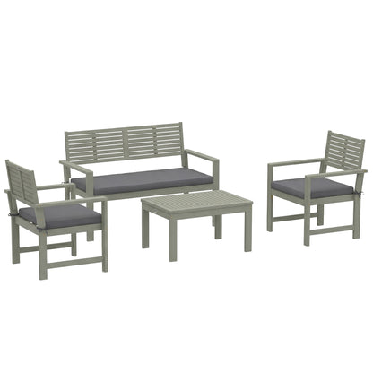 Outsunny 4 Seater Wooden Garden Furniture Set with Loveseat, Armchairs, Table, Acacia Wood Garden Sofa Set, Light Grey
