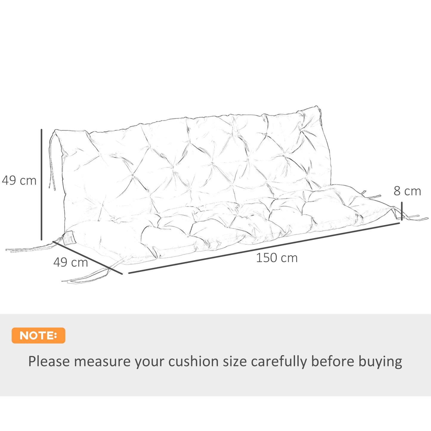 Outsunny Three-Seater Bench Cushion - Light Grey