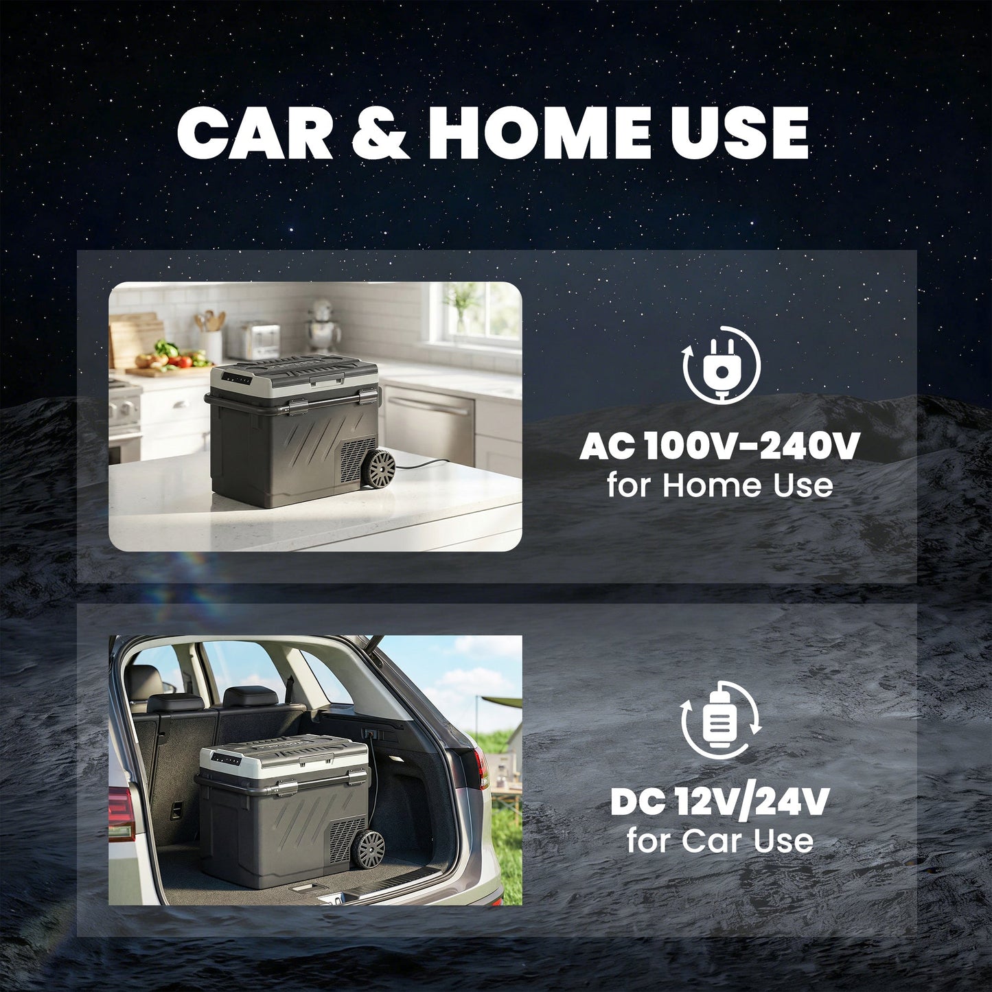 Outsunny 49L Compressor Car Fridge Freezer, Dual Zone Camping Refrigerator with App Control, Telescopic Handle, -20â-20â
