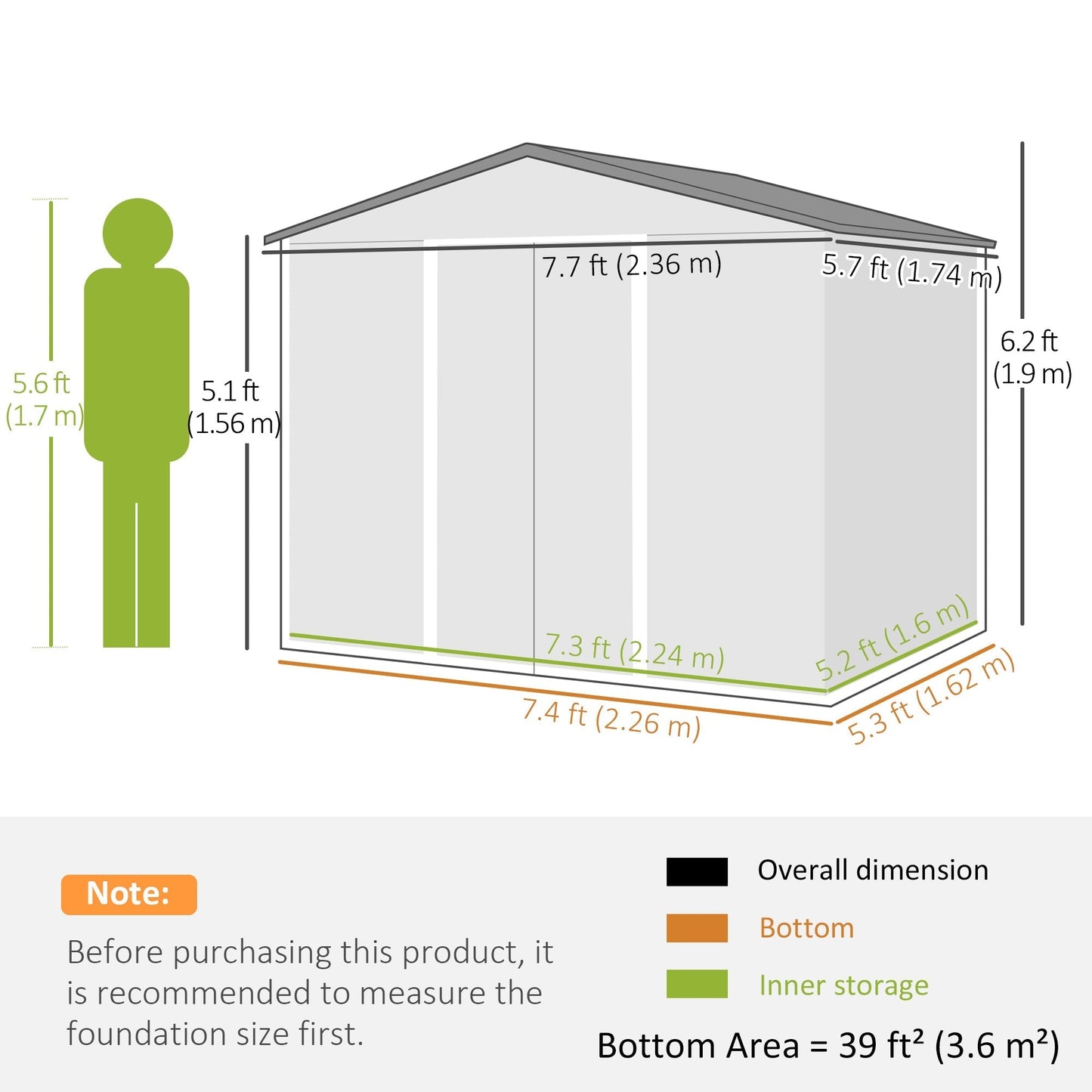 Outsunny 7.7 x 5.7ft Outdoor Garden Storage Shed, Metal Tool House with Ventilation and Sliding Doors, Light Grey
