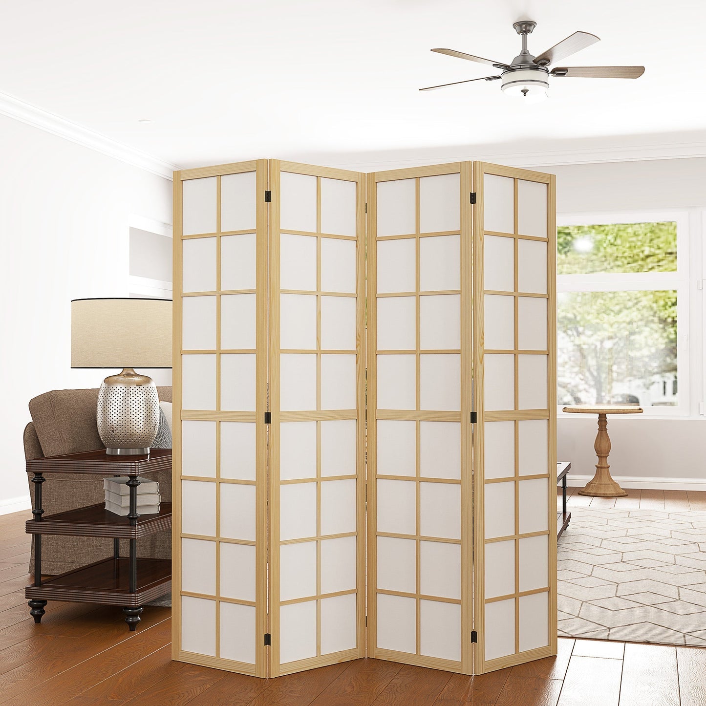 HOMCOM 4 Panel Folding Room Divider, Freestanding Room Separator, Indoor Privacy Screen for Living Room, Bedroom, 160 x 170cm