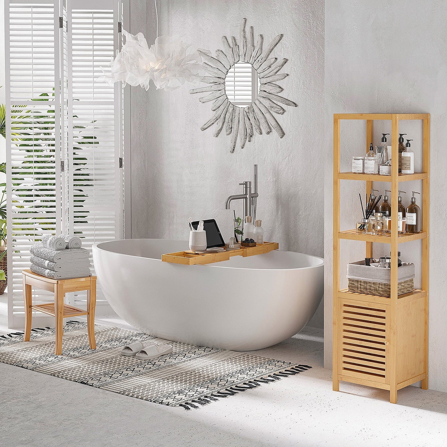 HOMCOM 45cm 2-Tier Slatted Shower Bench Storage Seat w/ 4 Legs Comfortable Safe Bathroom Stool Spa Bath Organiser