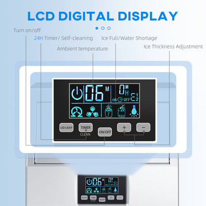 HOMCOM Commercial Ice Maker with 4kg Ice Storage - Silver Tone