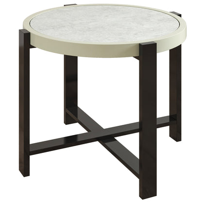 Outsunny Round Small Garden Table, 60cm Outdoor Side Table with Faux Marble Tempered Glass Top, Aluminium Frame for Garden, Patio, Balcony, Light Grey