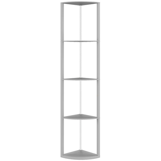 HOMCOM RGB LED Floor Lamp with Shelves, 5-Tier Dimmable Standing Lamp with Adjustable Brightness and Remote Control, Modern Corner Display Shelf Unit for Living Room Bedroom Office, Grey