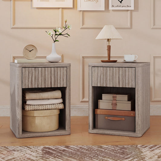 HOMCOM Modern Bedside Table Set of 2, Bedside Cabinet with Drawer and Open Shelf, Side End Table, Nightstand for Bedroom, Oak
