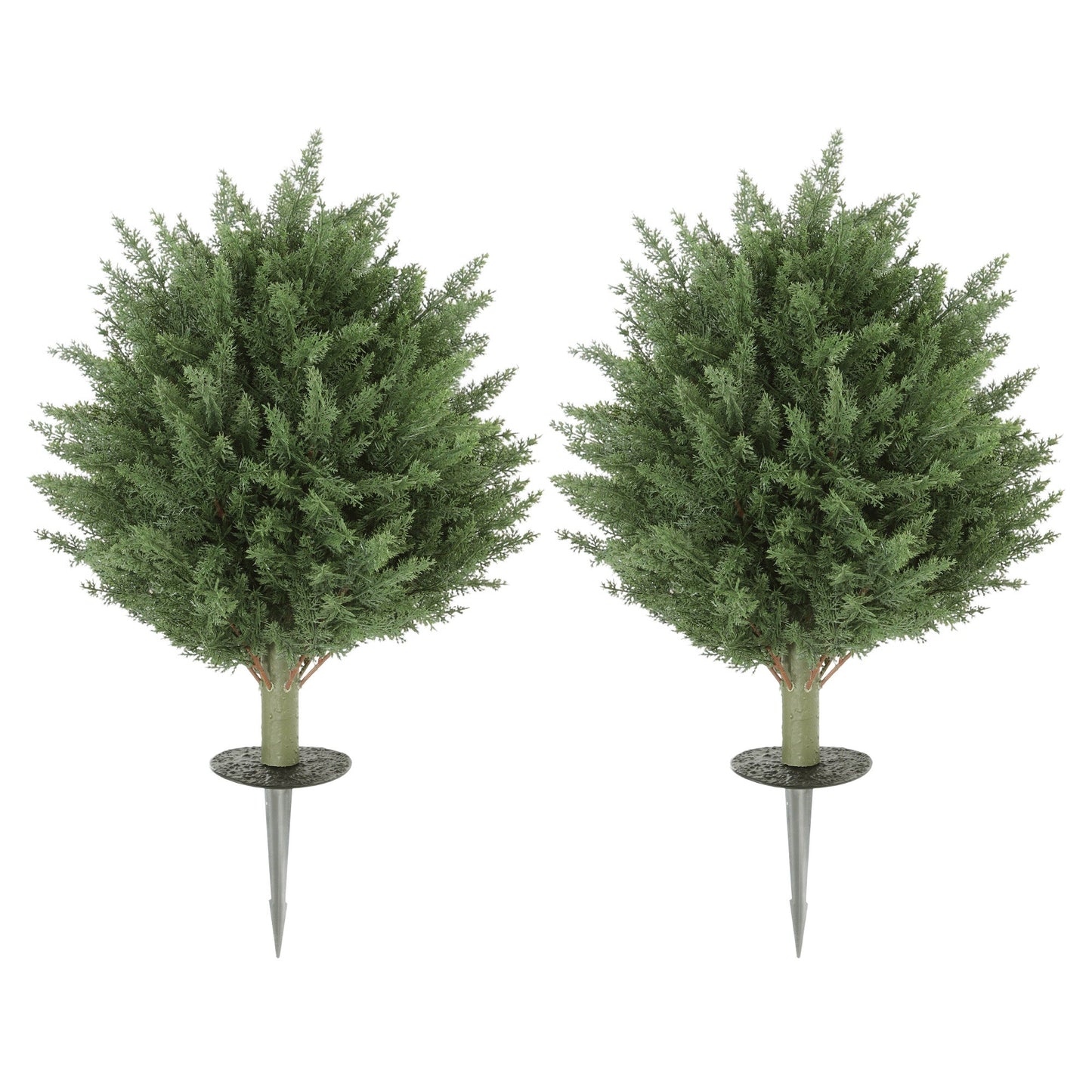 HOMCOM 60 cm Artificial Cypress Tree with Ground Stake, Set of 2 Artificial Plants for Indoor & Outdoor, UV Resistant, Green