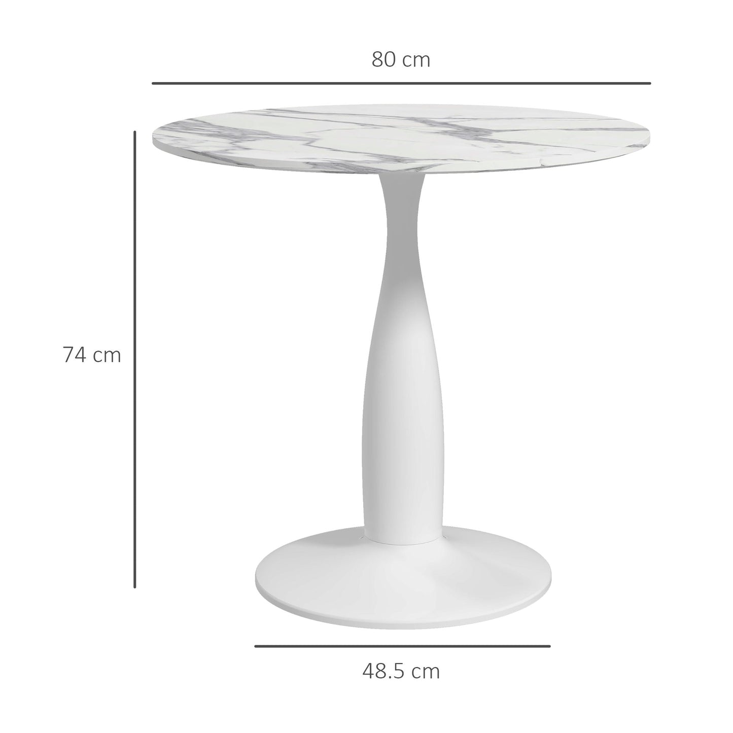 HOMCOM Small 2-Person Dining Table, Elegant Design Table with Steel Base and Non-slip Foot Pad, White and Grey