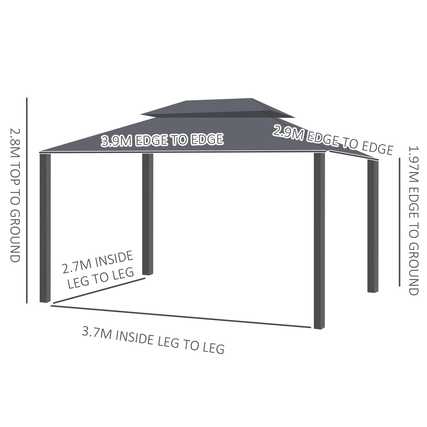 Outsunny 3 x 4m Aluminium GardenÂ Gazebo, Marquee Canopy Shelter Pavilion Party Tent with Nets and Curtains for Garden and Deck, Black