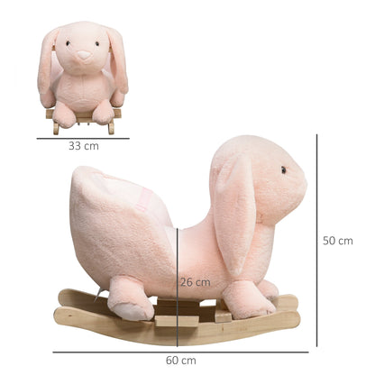 HOMCOM Kids Rocking Rabbit, Plush Rocking Horse Ride-On w/ Sound, Wood Base, Seatbelt, for Ages 18-36 Months, Pink